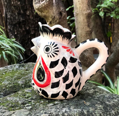 Rooster Creamer Pitcher 10 Oz Black-Red Colors