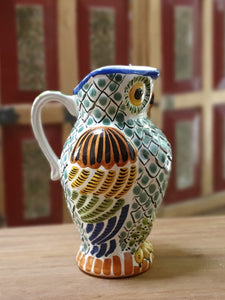 Owl Water Pitcher 9" Hight 40 Oz Green-Yellow Colors