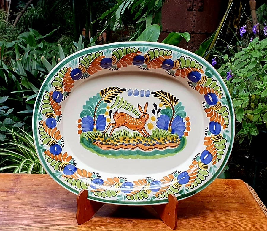 Mexican Pottery Rabbit Tray Semi Oval Serving Platter Talavera Mayolica ...