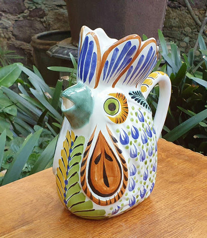 Rooster Water Pitcher 10" Height 54 Oz Terracota-Blue-Green Colors