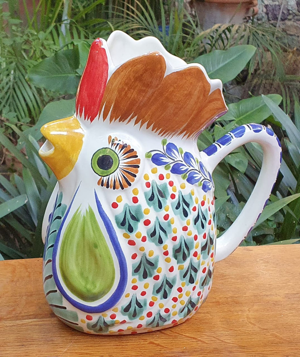 Hand painted terracotta earthenware pottery shops pitcher roosters french country