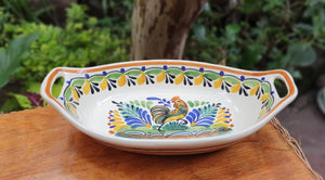 Rooster Oval Bowl with handles / Serving Piece Multi-colors