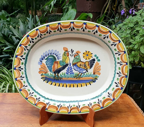 Rooster Decorative / Serving Semi Oval Platter / Tray 16.9x13.4 in Traditional MultiColors