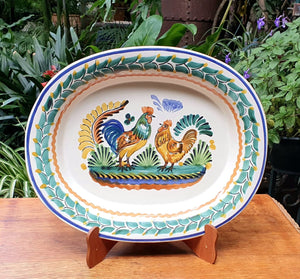 Rooster Decorative / Serving Semi Oval Platter / Tray 16.9x13.4 in Traditional MultiColors