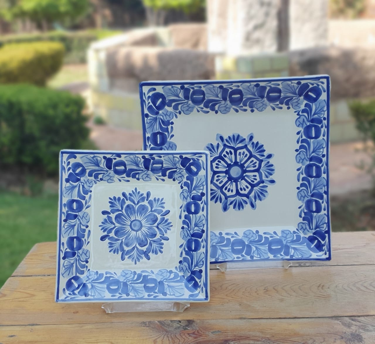 Flower Square Plates Set of 2 Blue and White