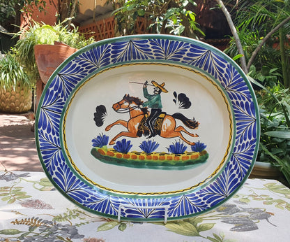 CowBoy Decorative / Serving Semi Oval Platter / Tray 16.9x13.4" MultiColors