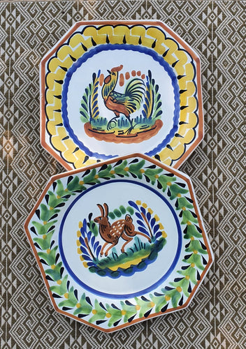 Rooster and Rabbit Mini Octagonal Plate 6.7 X 6.7