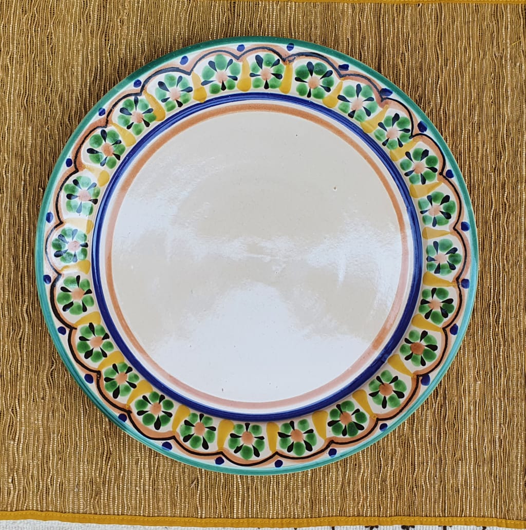 Plate with Flowers Border  MultiColors