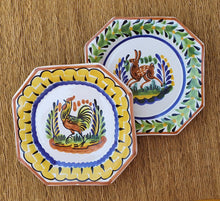 Rooster and Rabbit Mini Octagonal Plate 6.7 X 6.7" Set of 2 Multicolor