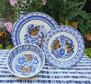 Butterfly Dinner Set of 3 Blue and White