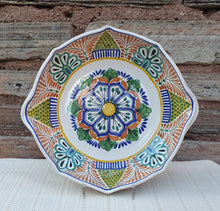 Flower Serving Octagonal Platter 14" D Green-Terracota Colors