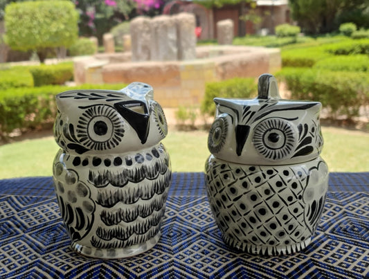 Owl Sugar & Creamer Set of 2 Black and White