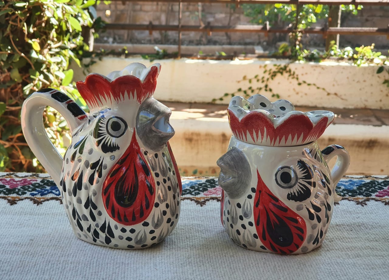 Rooster Sugar & Creamer Set of 2 Black and Red