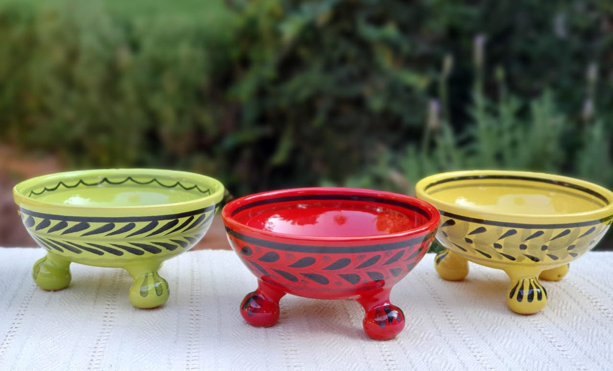 Footed Bowls Set of 3 Multi-colors