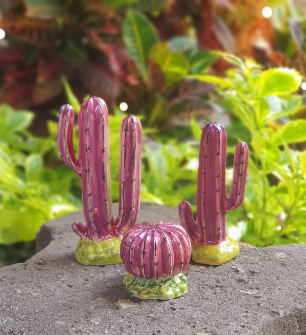 Gorky Pottery Cactus Figures Sets Of 3 Pieces Choose Your Favorite Color handcrafts mexico hand crafted Pink