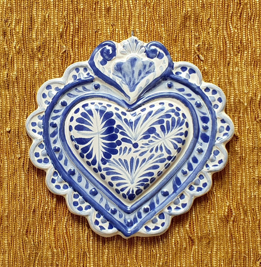 Ornament Love Heart 5*5" Flat Blue and White