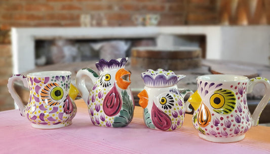 Rooster Set of 4 Purple Colors (Sugar, Creamer, Coffee Mug)