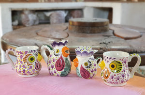 Rooster Set of 4 Purple Colors (Sugar, Creamer, Coffee Mug)