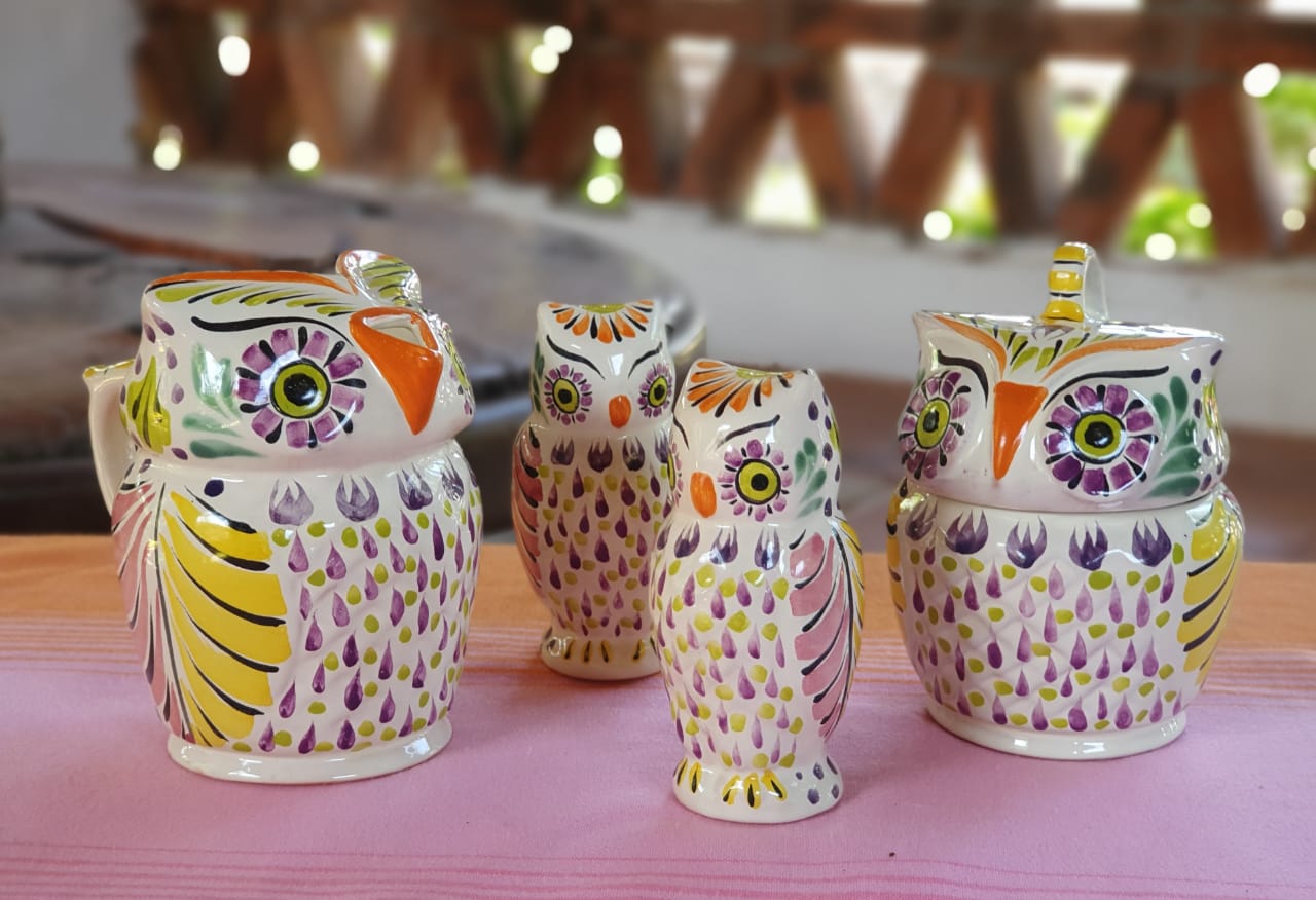 Owl Set of 4 Purple Colors (Sugar, Creamer, Salt & Pepper)