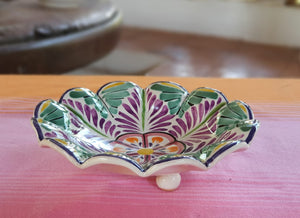 Flower Footed Snack Dish 7" D Purple Colors