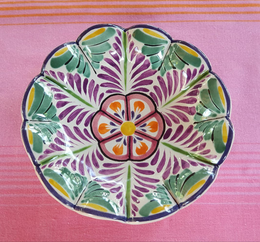 Flower Shape Footed Snack Dish 7" D Purple Colors