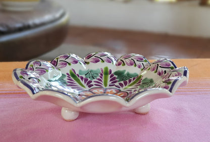 Flower Shape Footed Snack Dish 7" D Purple Colors