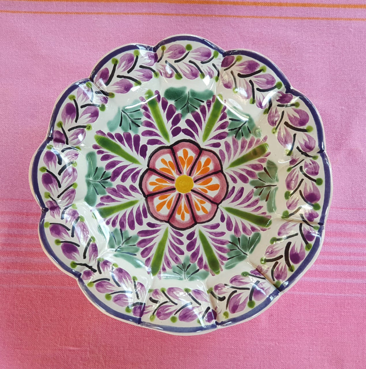 Flower Shape Footed Snack Dish 7" D Purple Colors