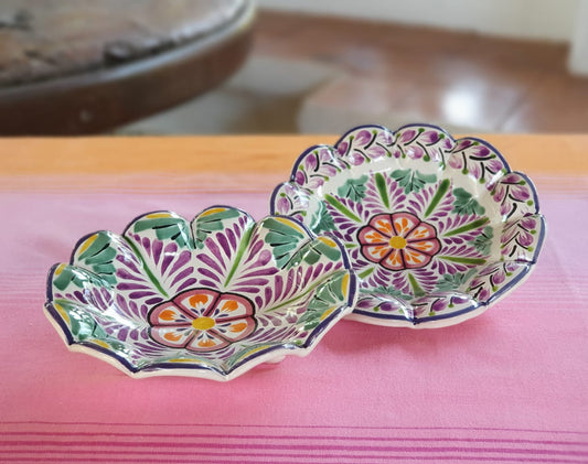 Flower Shape Footed Snack Dish 7" D Set of 2 (Pieces) Purple Colors