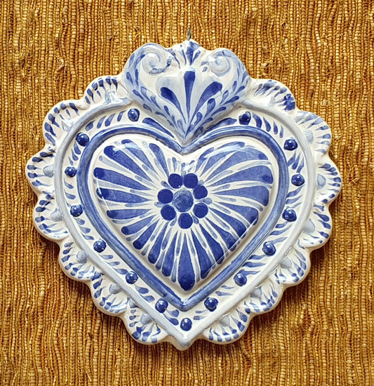 Ornament Love Heart 5*5" Flat Blue and White