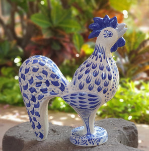 Rooster Figure 12.6" Blue and White