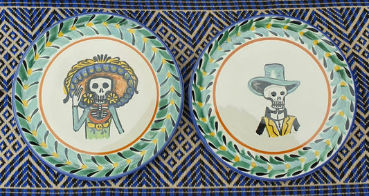 Catrina Bread Plate / Tapa Plate 6.3" D Multicolor Couple Set of (2 pieces)