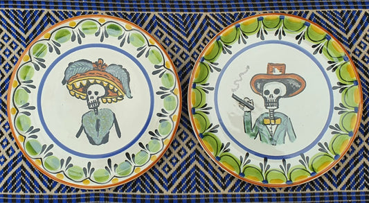 Catrina Bread Plate / Tapa Plate 6.3" D Multicolor Couple Set of (2 pieces)