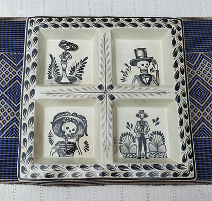 Catrina Square Tray w/4 Division  12.4*12.4" Black and White
