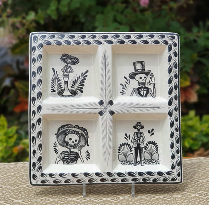 Catrina Square Tray w/4 Division  12.4*12.4" Black and White