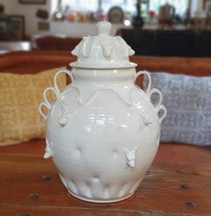 Decorative Vase w/Doggy Face White