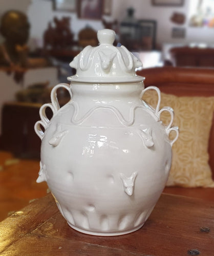 Decorative Vase w/Doggy Face White