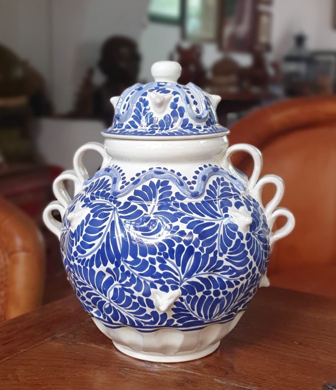 Decorative Vase w/Doggy Face Milestones Pattern Blue and White