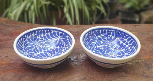 Small Bowl Set of 2 Milestones Pattern Blue or Red Colors