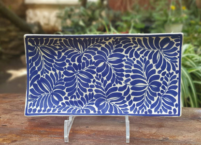 Rectangular Plate / Tray Milestones Pattern Blue and White