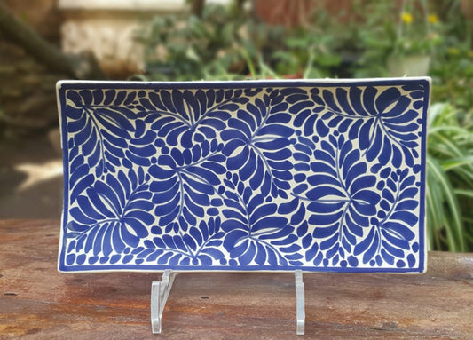 Rectangular Plate / Tray Milestones Pattern Blue and White