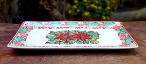 Poinsettia Rectangular Plate / Tray christmas Red-Blue-Green Colors