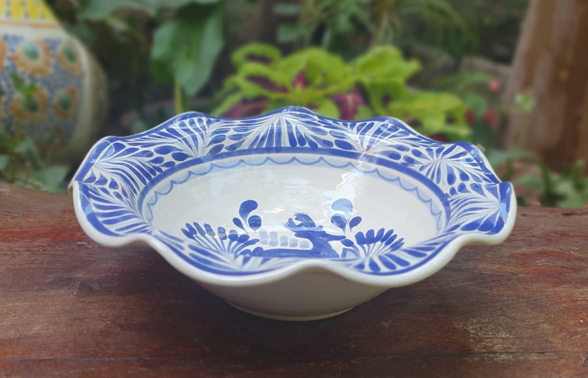 Cuenco de pasta con diseño de ciervo azul y blanco 