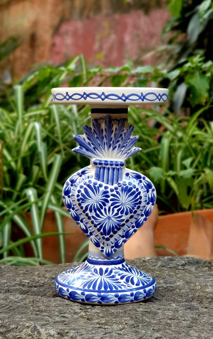 Sacred Heart 4.5" Candle holder 7.7" H  Blue and white