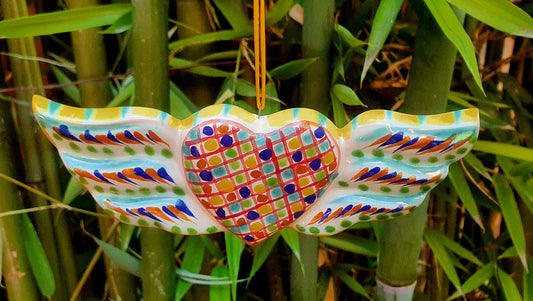 Adorno Corazón con Alas Plano Multicolores 