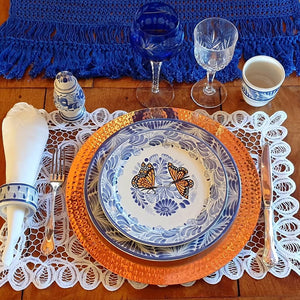 Butterfly Dinner Plate 10" D Blue-Orange Colors - Mexican Pottery by Gorky Gonzalez