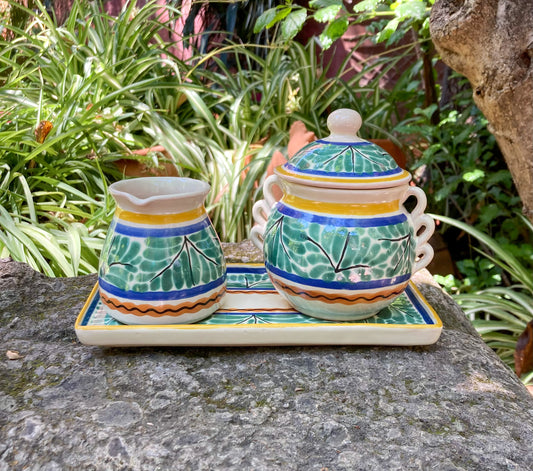 Sugar and Cream Set of 3 pieces Green-Yellow-Blue Colors