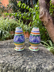 Spinning Salt and Pepper Shaker Set Majolica Ceramic hand made
