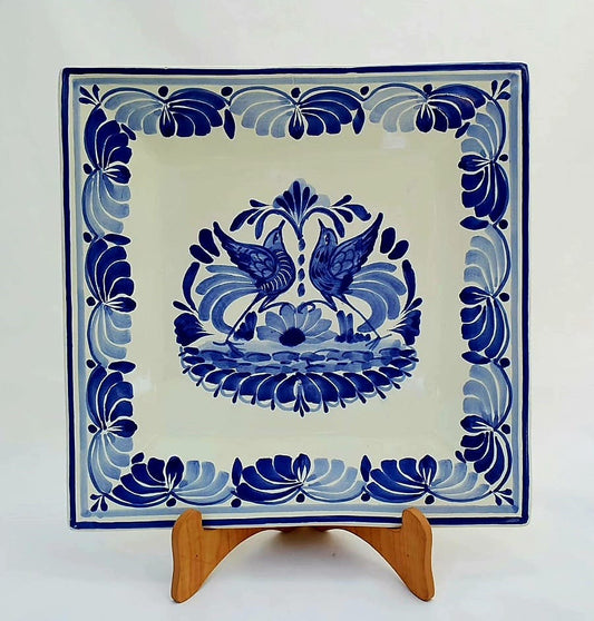 Love Birds Square Plate Blue and White