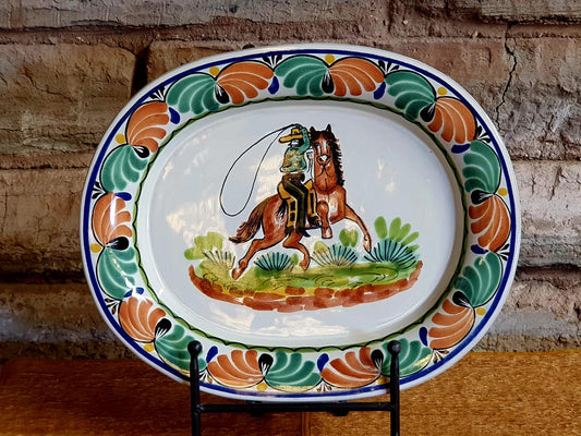 CowBoy Decorative / Serving Semi Oval Platter / Tray 16.9x13.4" MultiColors
