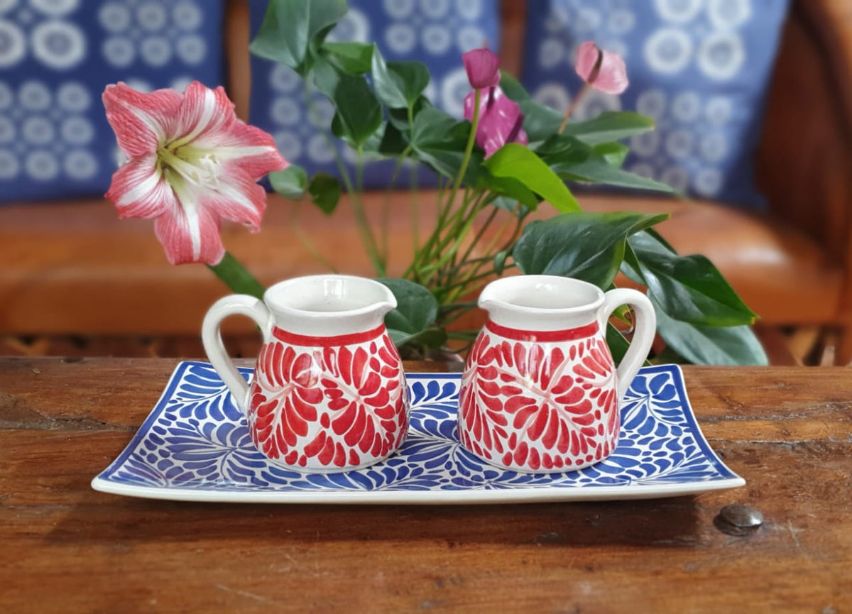 Creamer Set (3 pieces) Milestones Pattern Red or Blue